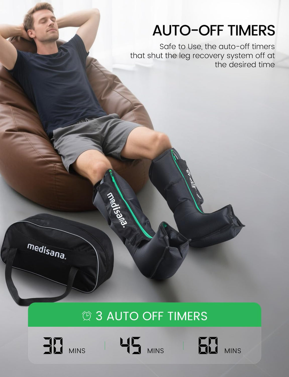 Medisana leg massager adjustable air pressure delivers tailored compression.