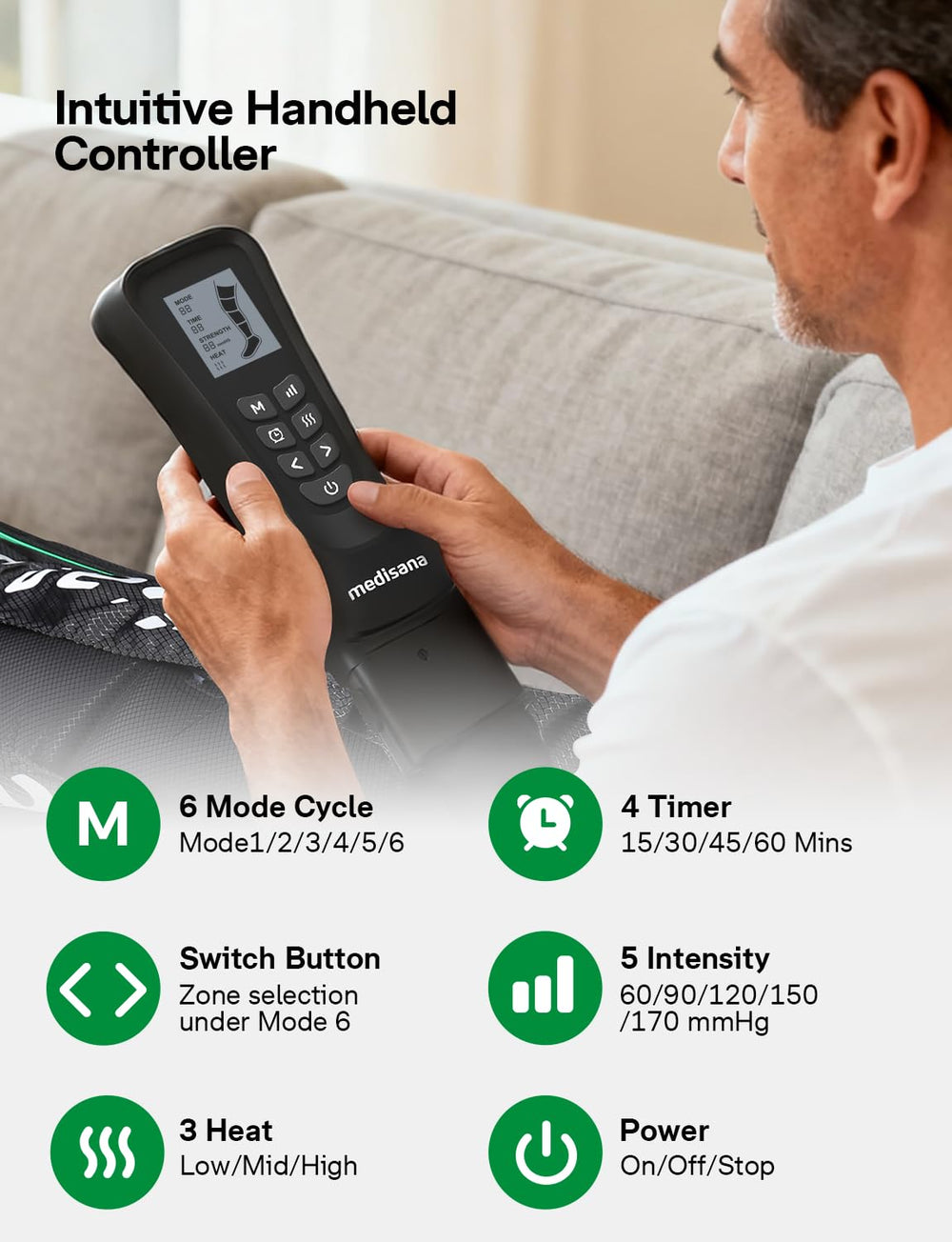 Medisana leg massager foot chamber focused on targeted foot relief.