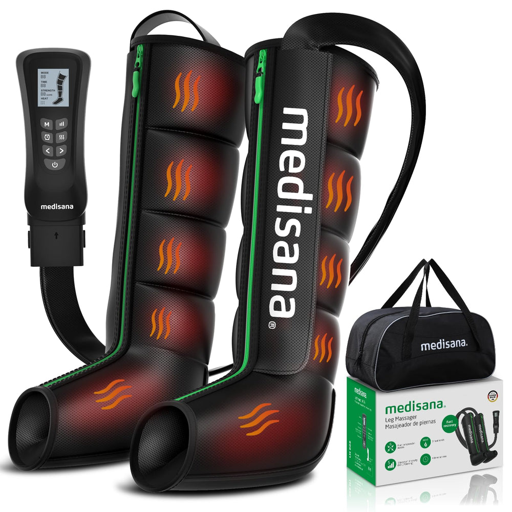 Medisana leg massager front view with 5-zone compression for full-leg relief.