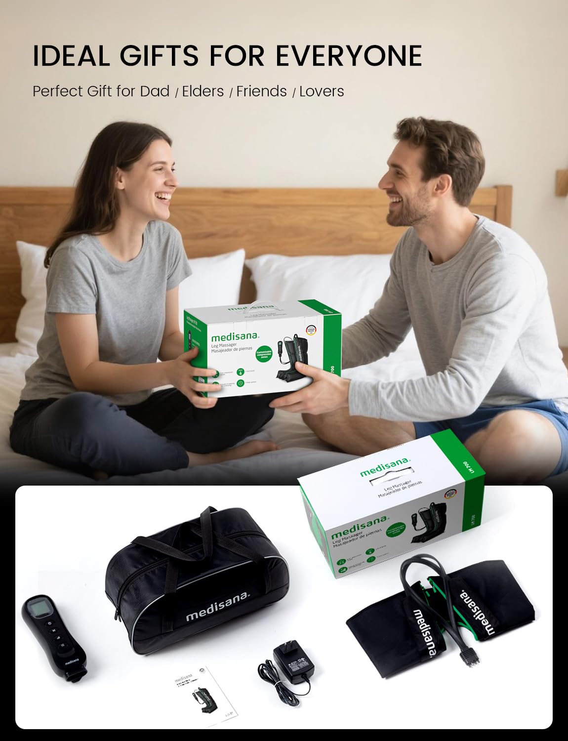 Medisana leg massager home-use device for daily relaxation.