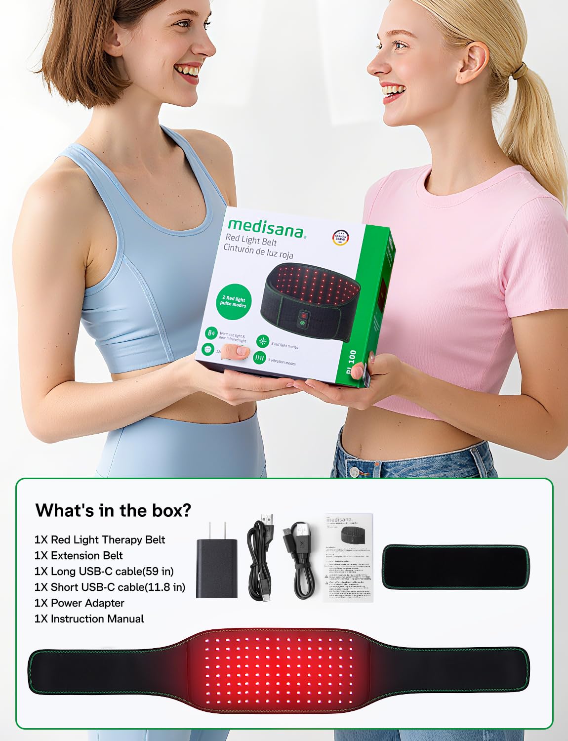 Medisana belt suitable for travel use and on-the-go sessions.