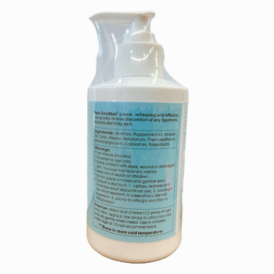Meditalent Pain Goodbye Cream label showing USA-made natural ingredients.