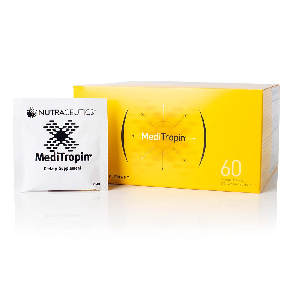 MediTropin orange effervescent sachets dissolving in water for a refreshing daily ritual