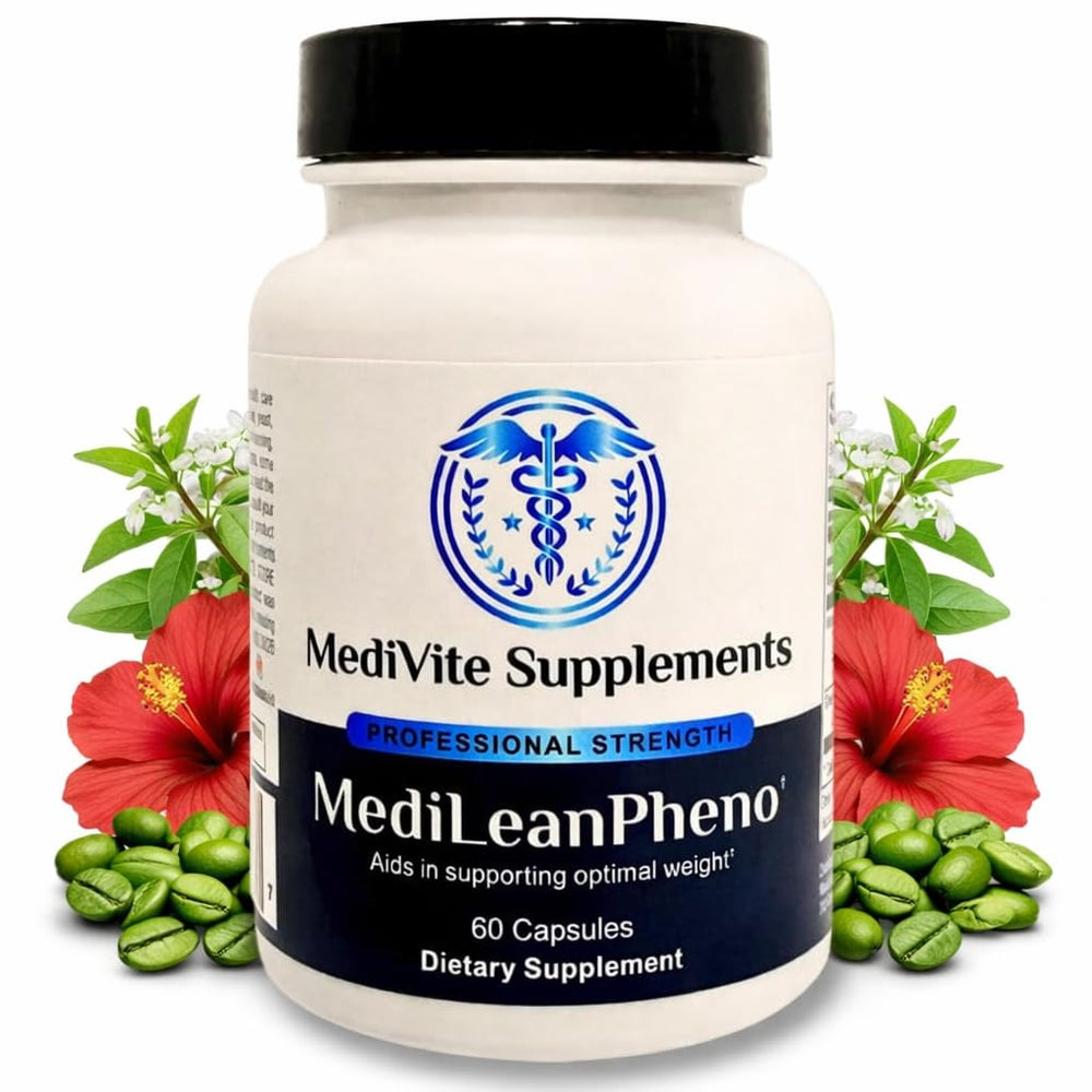 MediLeanPheno bottle front showing plant-based appetite-supporting formula.