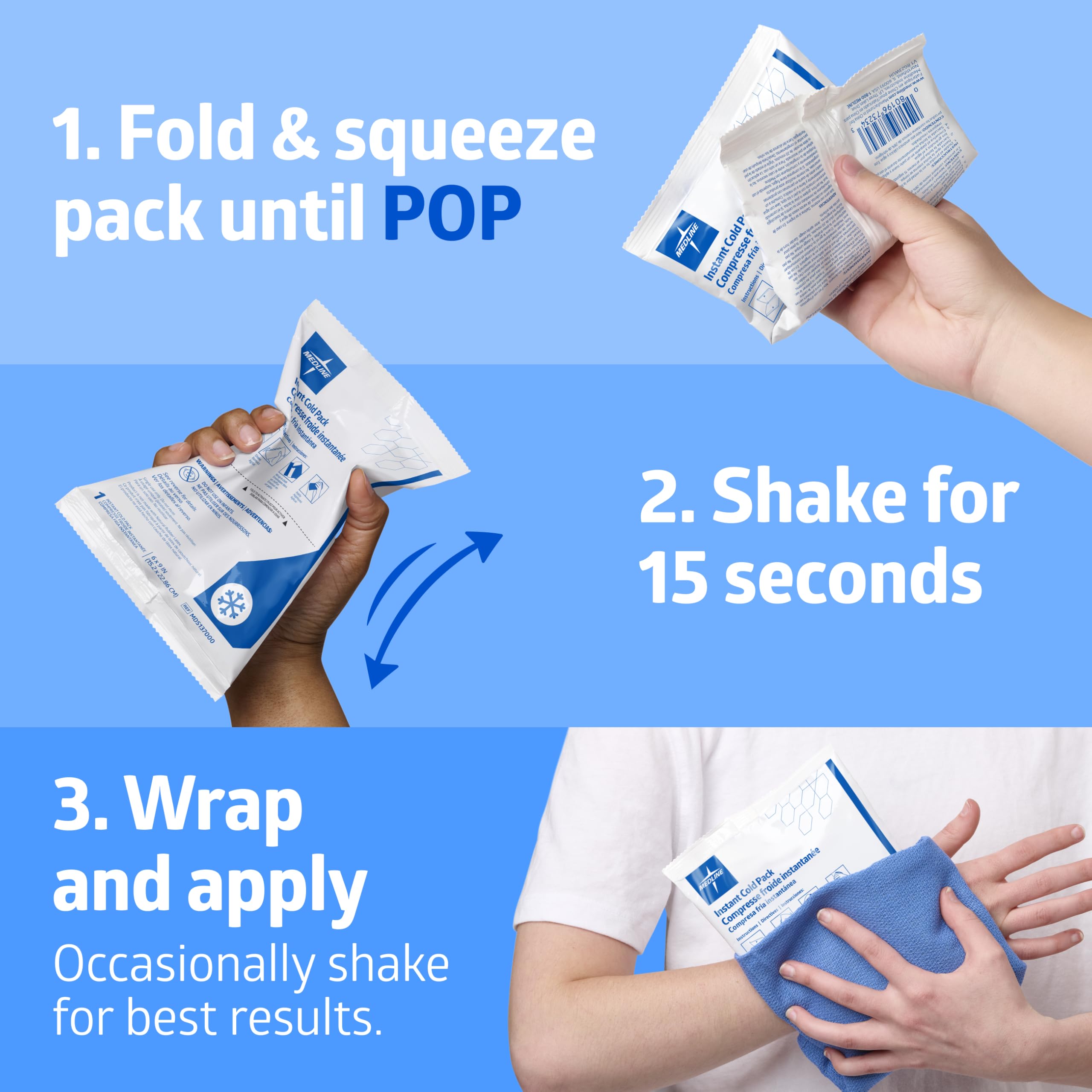 Medline cold pack used with a cloth or cover for safe use.