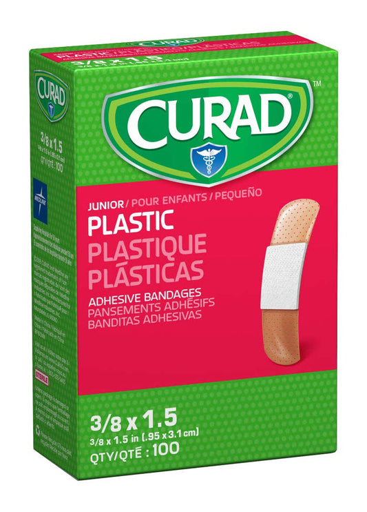 Medline CURAD plastic bandages with four-sided seal protecting wounds.