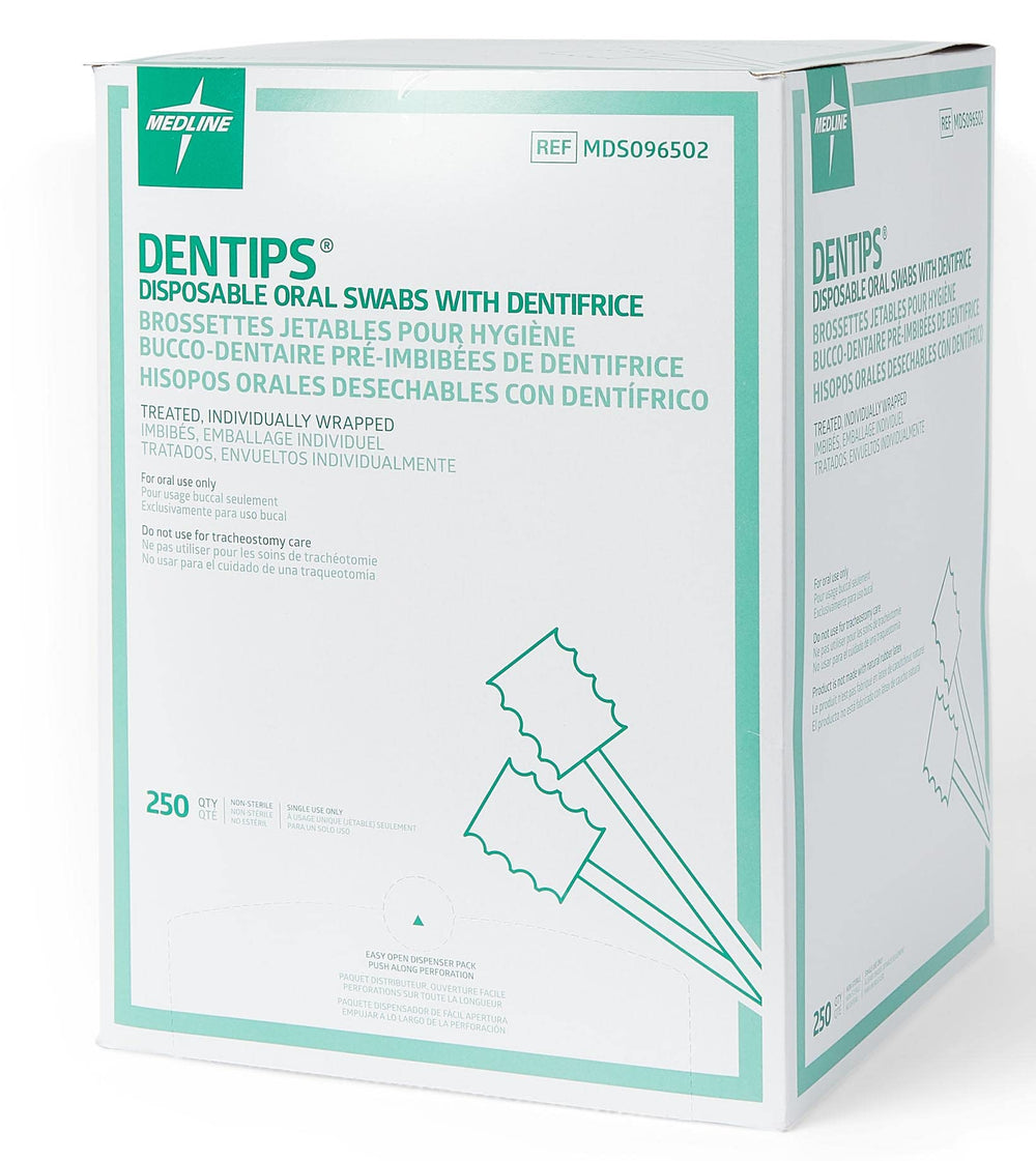 Medline Dentips adult green swabsticks designed for adult oral hygiene routines.