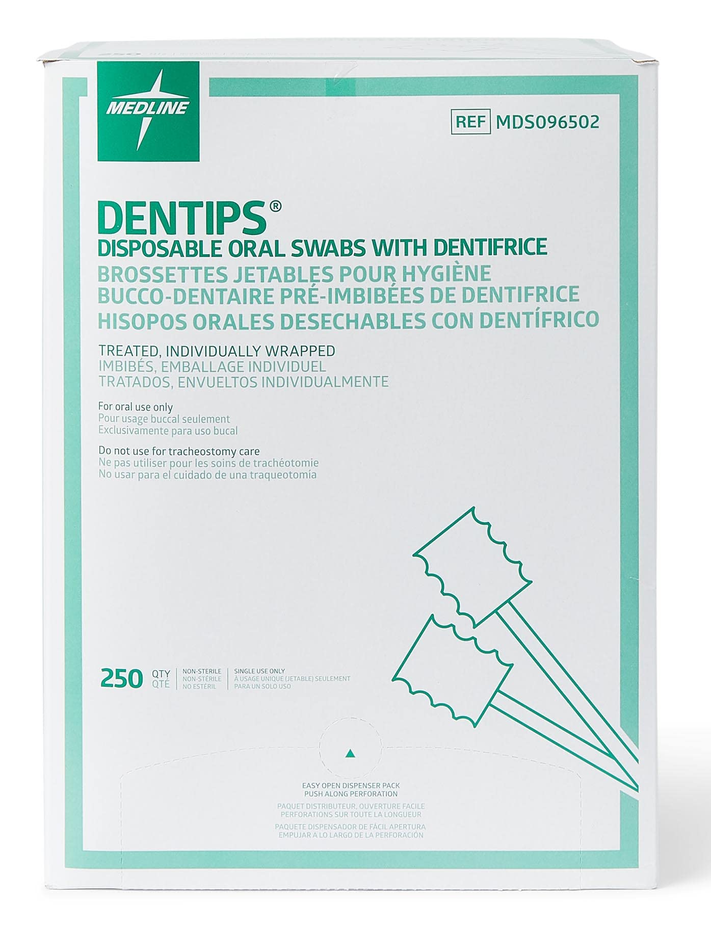 Medline Dentips bulk pack of 250 swabsticks for offices or households.