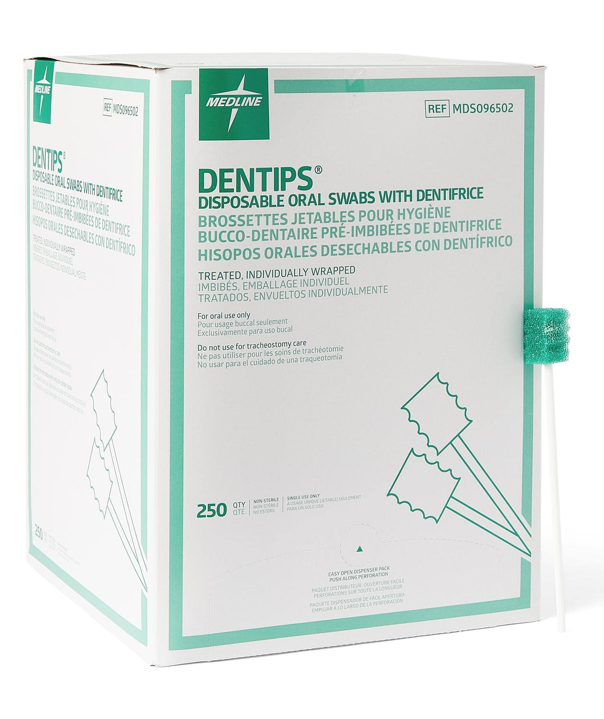 Medline Dentips disposable swabsticks in green packaging for hygienic one-time use.