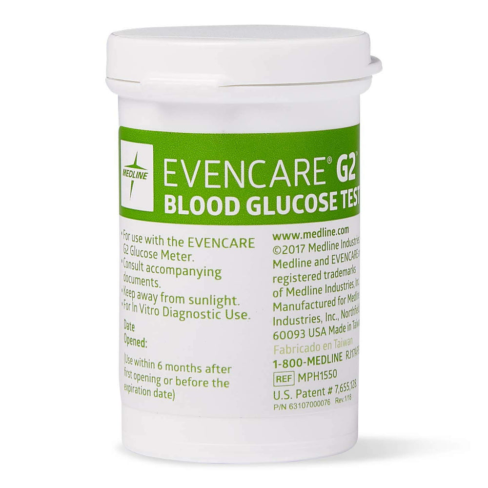Medline EvenCare G2 test strips provide six second readings on the meter.