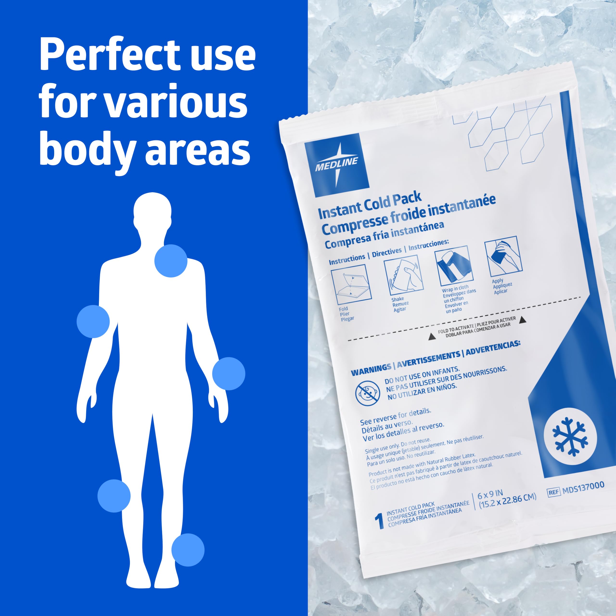 Medline cold packs kept on hand for quick response to minor injuries.