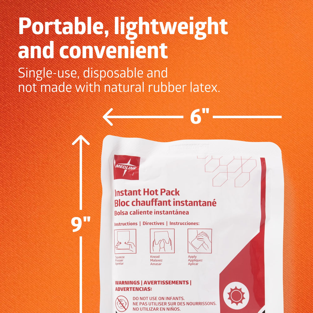 Medline Instant Hot Pack 6x9 packaging highlights hygienic, disposable format