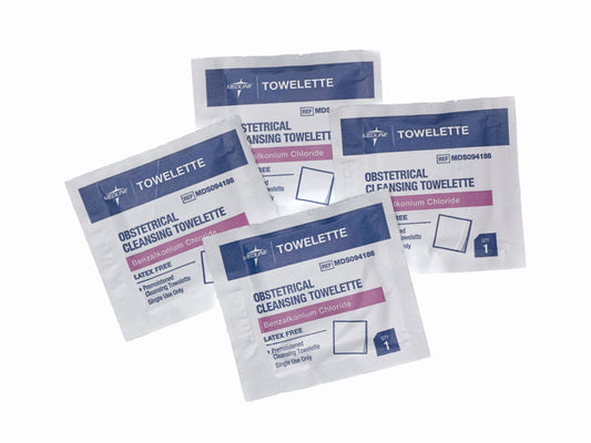Medline obstetrical cleansing towelette pack-1000 for quick, latex-free cleansing in clinical or home use.