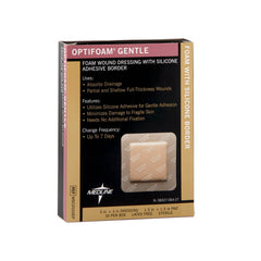 Medline Optifoam Gentle Border Dressing applied on skin with gentle border adherence.