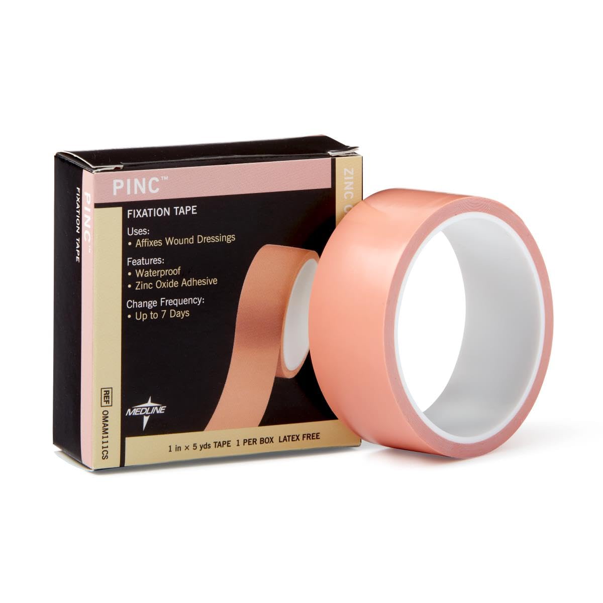 Medline Pinc zinc oxide fixation tape case pack shows reliable wound dressing adhesion.