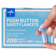 Medline safety lancets with push-button activation for easy blood sampling.