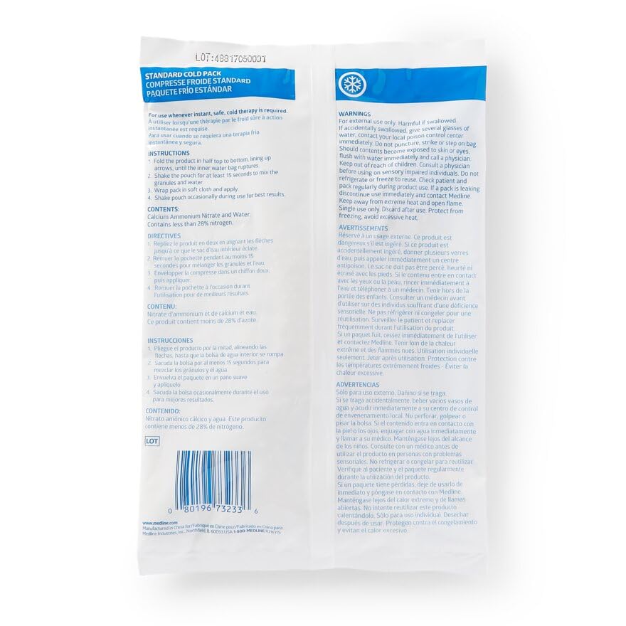 Medline cold pack 6x9 inch size ready for rapid swelling relief.