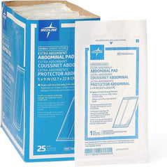Medline sterile abdominal pad with sealed edges detail, lint-free use