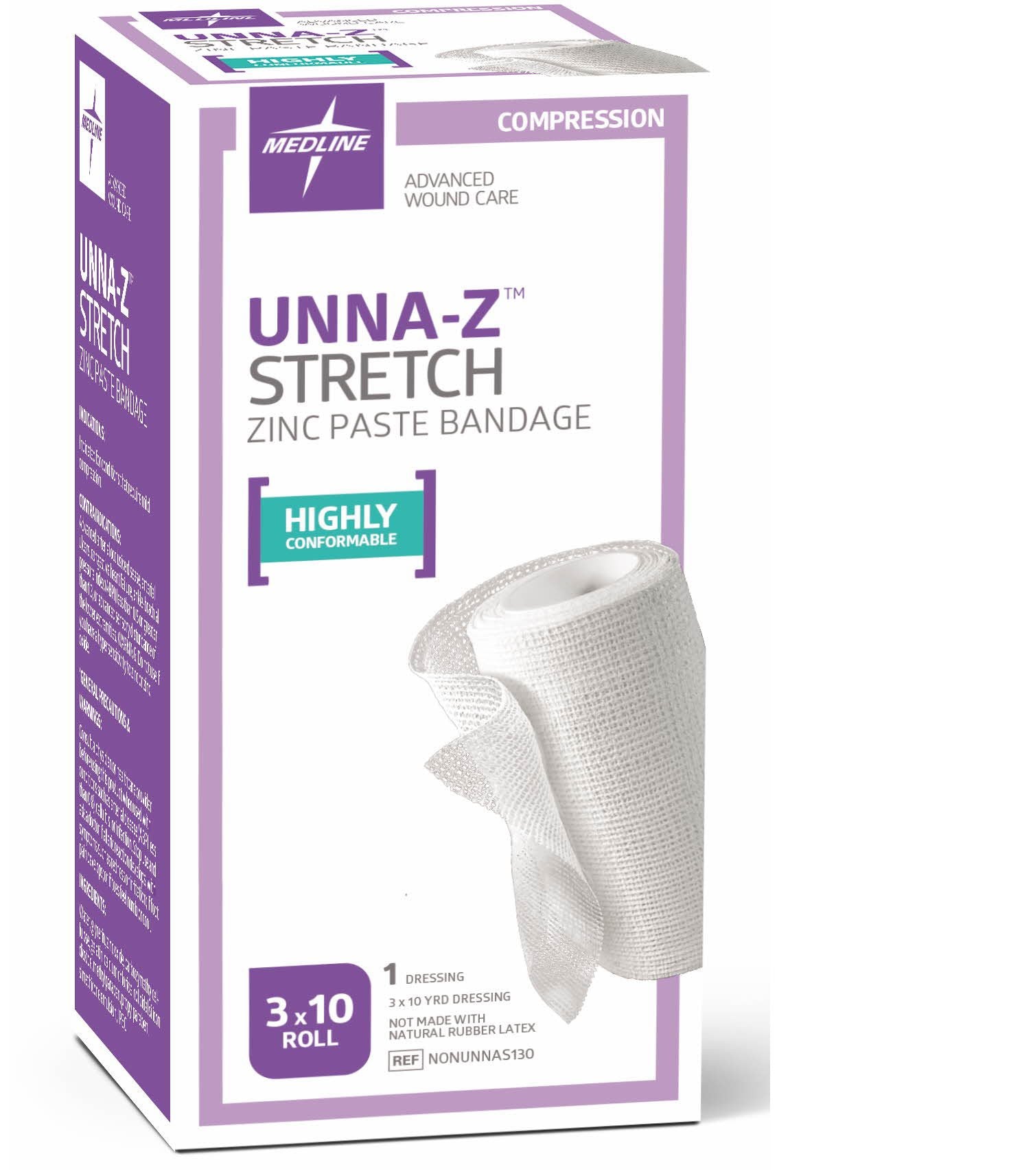 Medline Unna-Z bandage roll provides conformable zinc oxide compression for comfortable self-application.