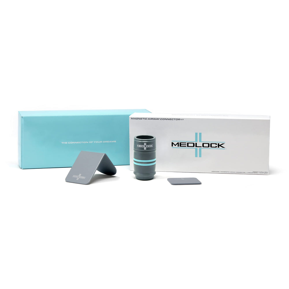 MEDLOCK CPAP hose magnetic easy-break shown securing the hose for quick detachment
