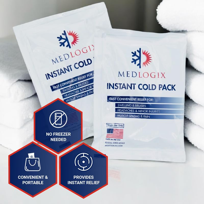 Medlogix instant cold pack USA-made and non-toxic cooling for fast pain relief.