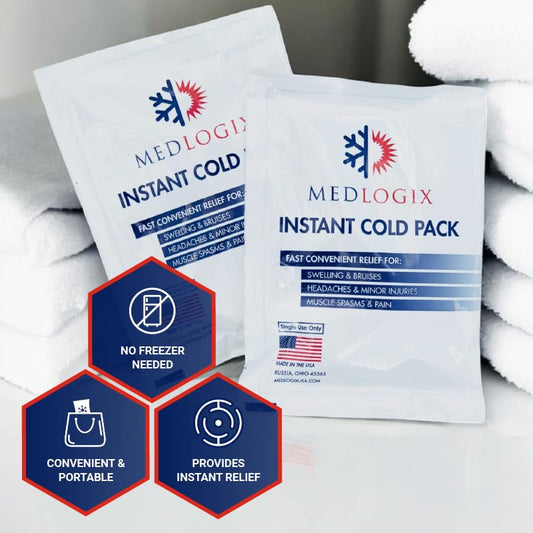 Medlogix instant cold pack USA-made and non-toxic cooling for fast pain relief.