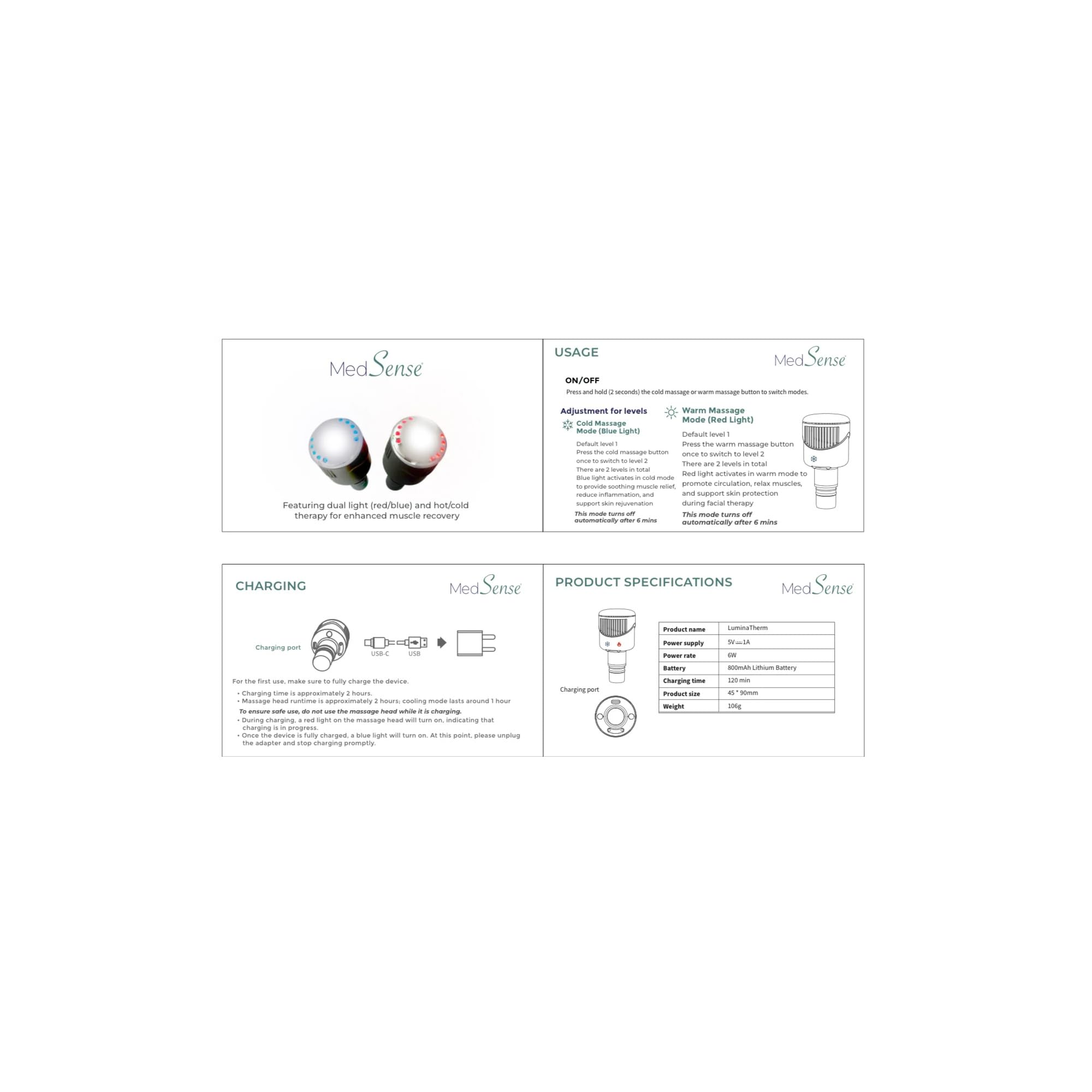 Medsense deep tissue percussion with 9 mm amplitude targets tight areas.