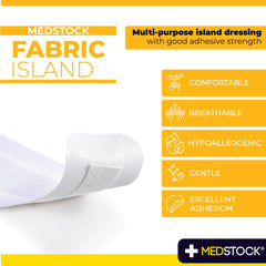 MEDSTOCK Fabric Island Dressing closeup highlights secure adhesive for reliable skin adhesion