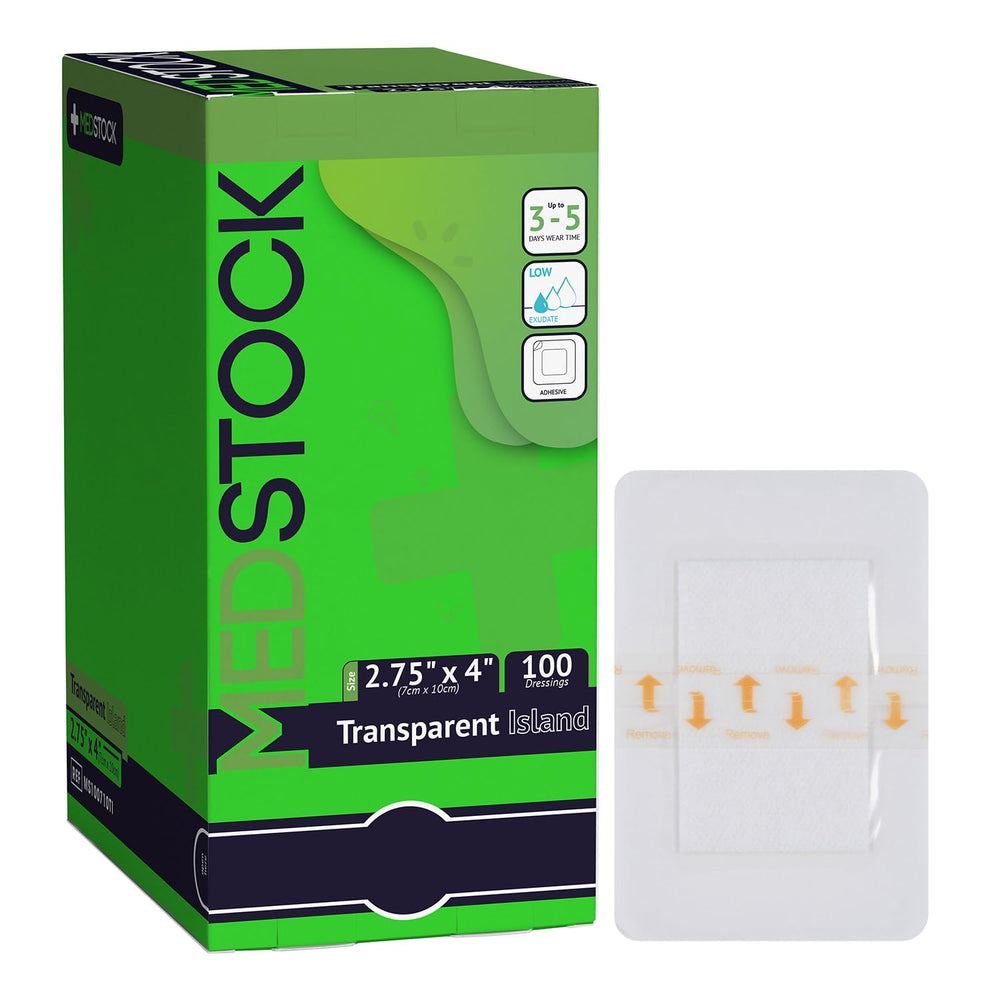 MEDSTOCK Transparent Island Dressing pack cover image showing reliable protection and easy handling.