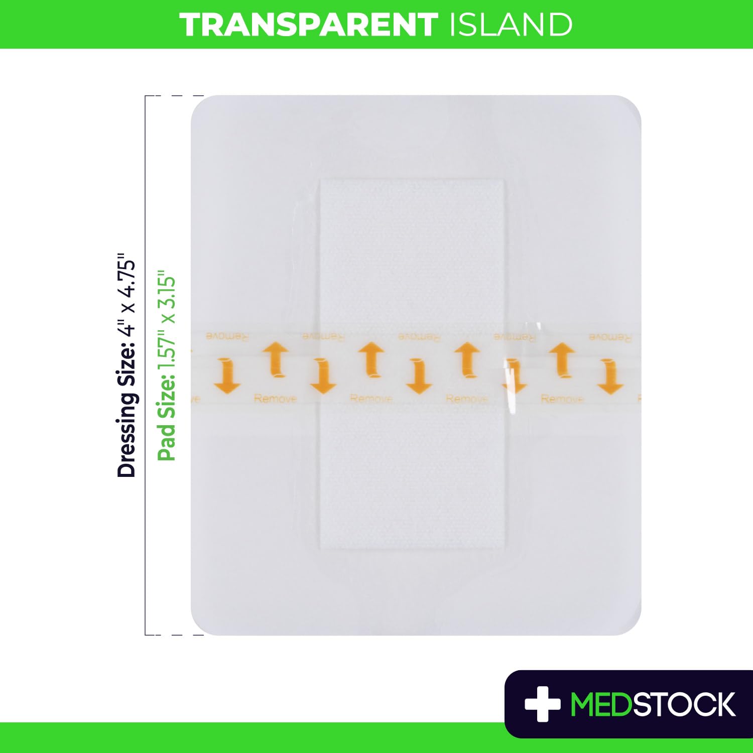 Medstock Transparent Island Dressing wound-pad closeup highlighting breathable layer