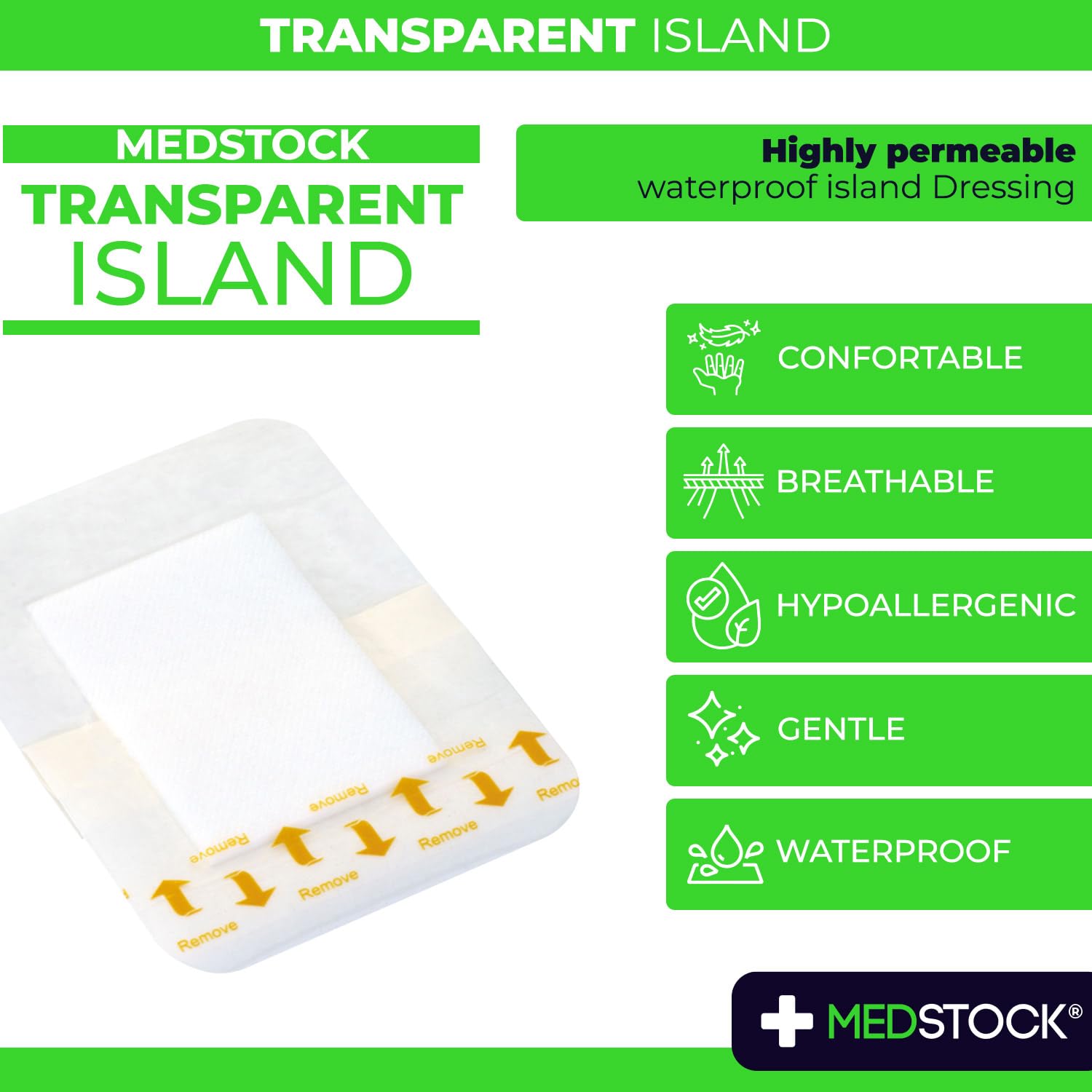 MEDSTOCK Waterproof island dressing with breathable film ensures secure, comfortable wear