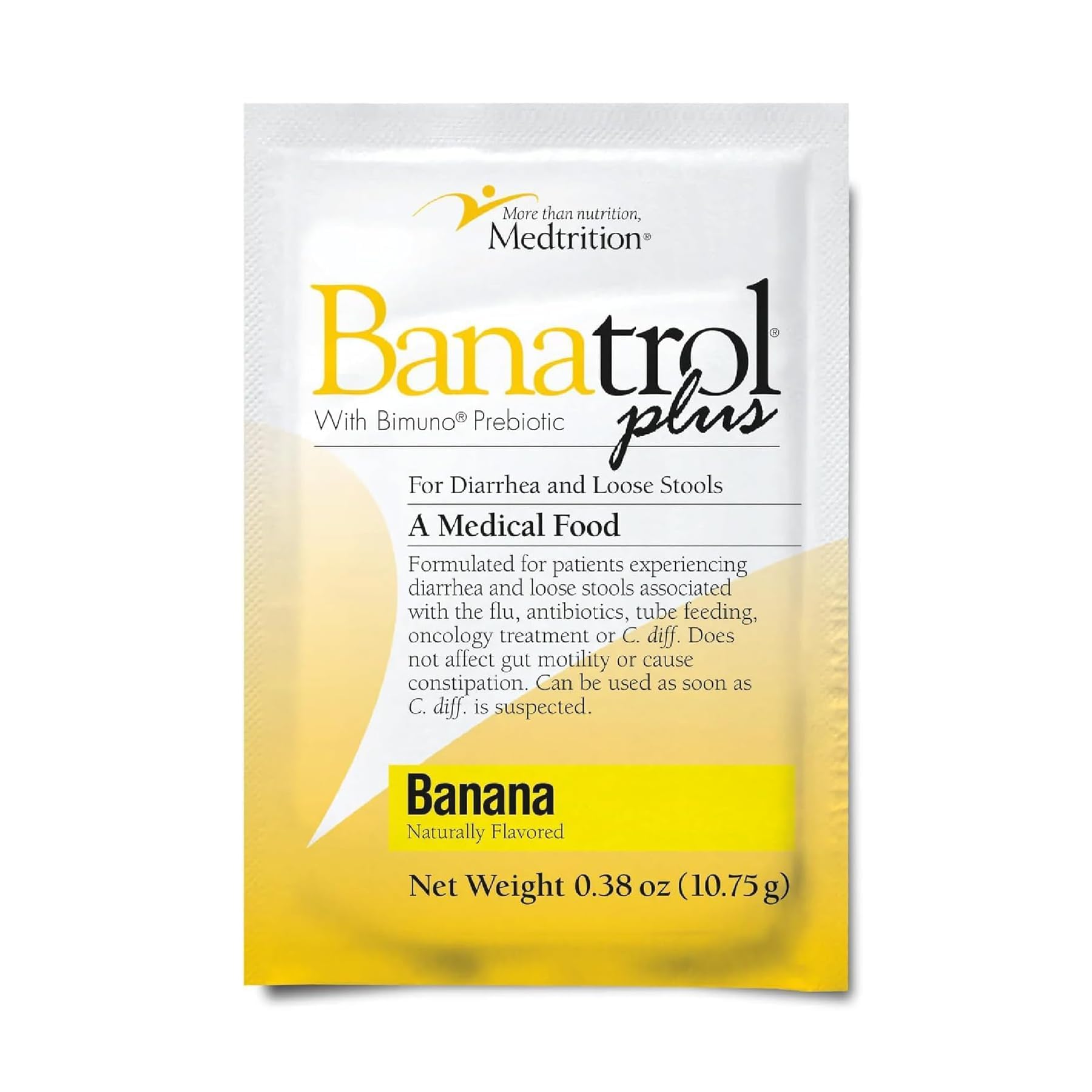 Medtrition Banatrol Plus bottle close-up supports natural diarrhea relief