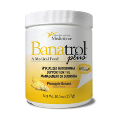 Medtrition Banatrol bottle on countertop signaling daily diarrhea relief potential.