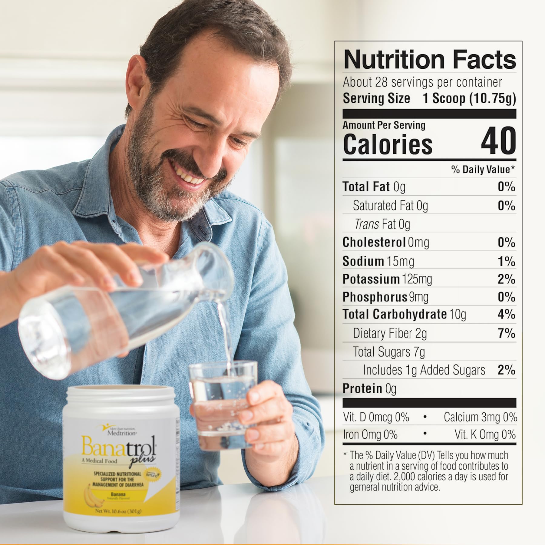 Medtrition Banatrol prebiotic powder supports gut health daily.