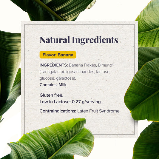 Medtrition Banatrol prebiotics closeup highlights gut-supporting ingredients.