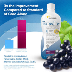 Medtrition Expedite grape liquid collagen bottle front view in a kitchen setting
