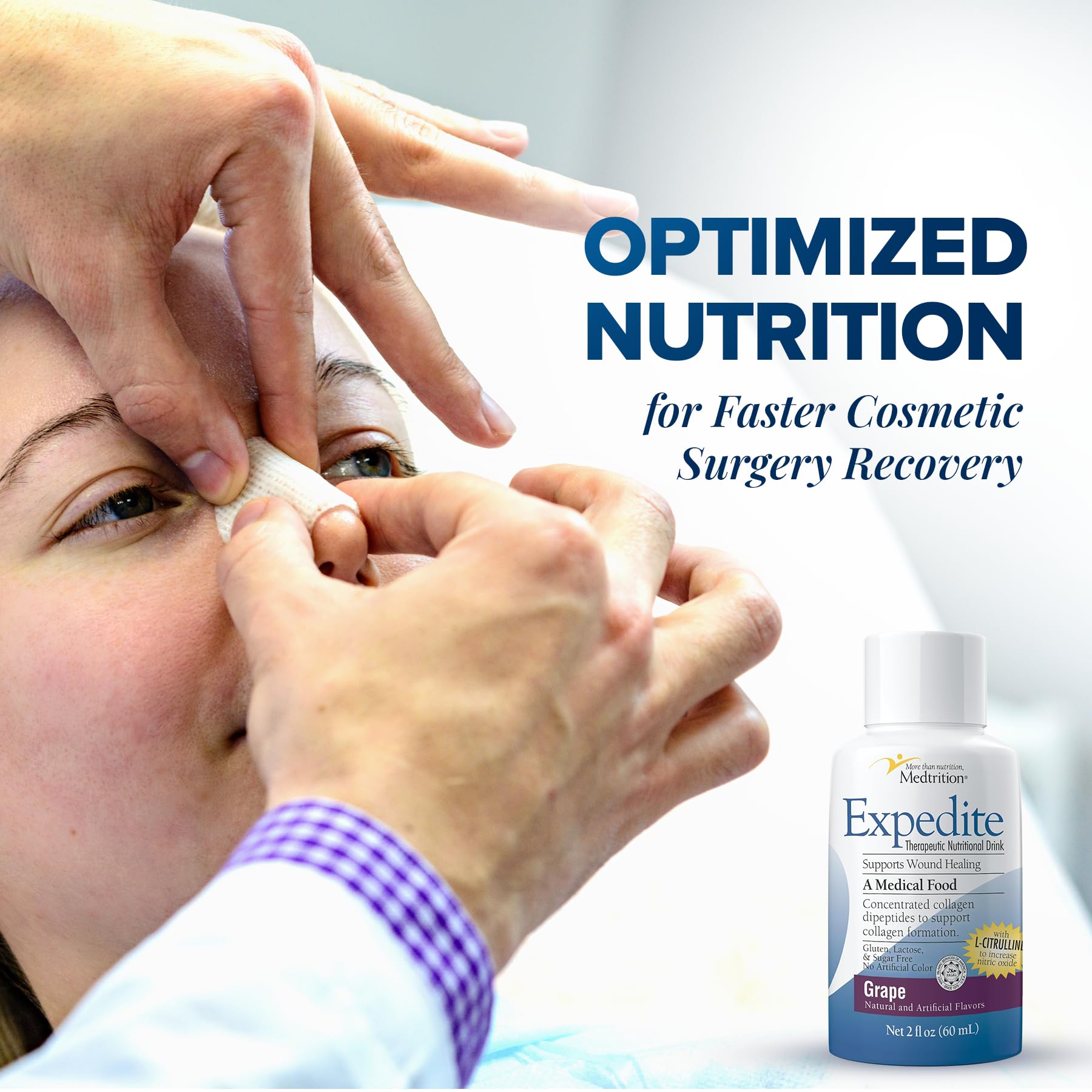 Medtrition Expedite grape bottle in a clinical or recovery setting.