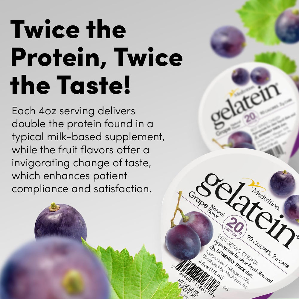 Medtrition Gelatein Grape package - gluten-free and lactose-free protein option.