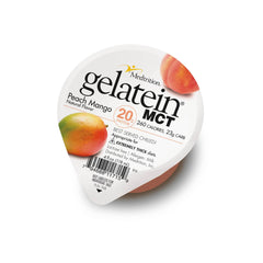 Medtrition Gelatein MCT Peach Mango cup highlights 20 g protein for steady energy and safe swallowing