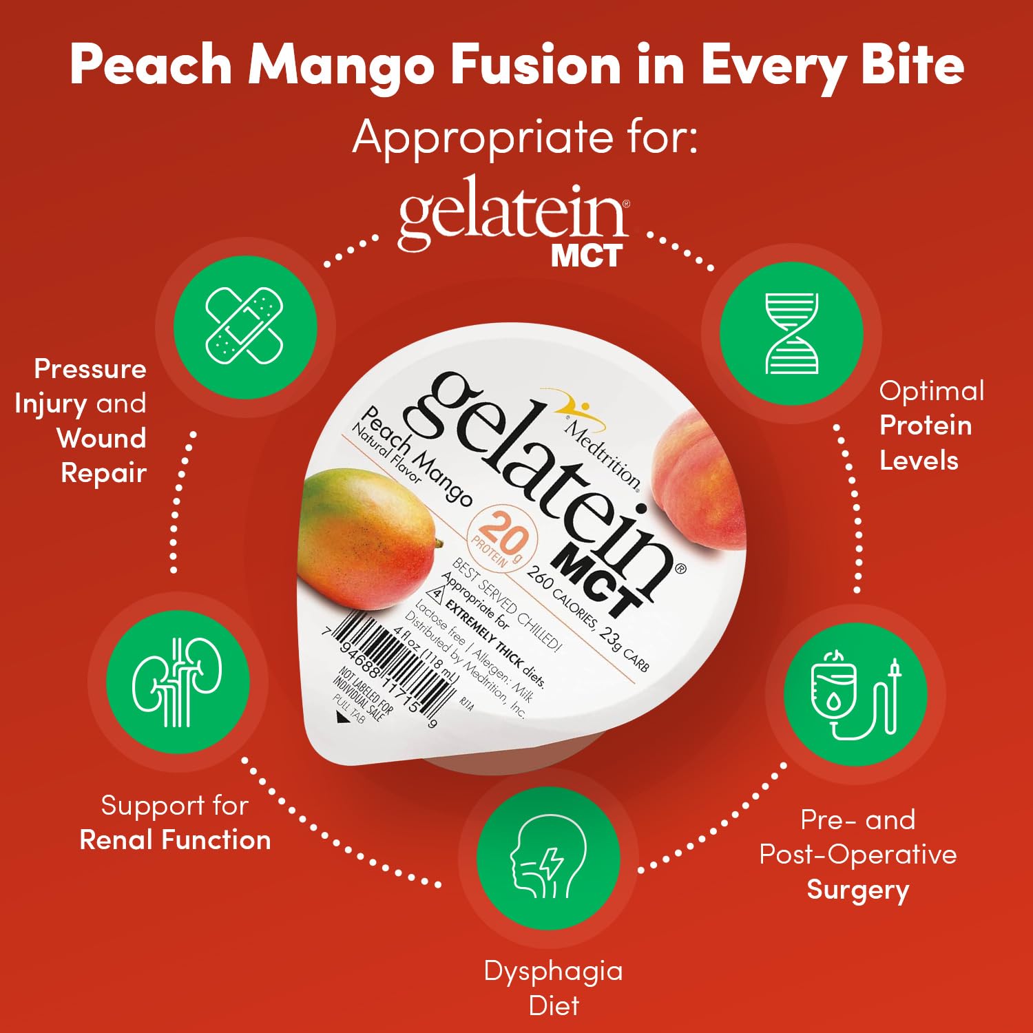 Medtrition Gelatein MCT Peach Mango dysphagia-safe cup signals safe swallowing option