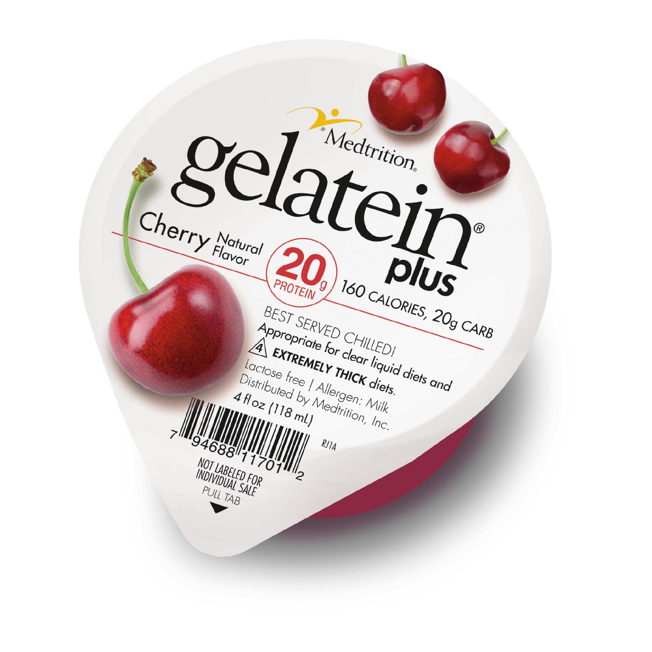 Medtrition Gelatein Plus Cherry bottle highlights 20 g protein per serving