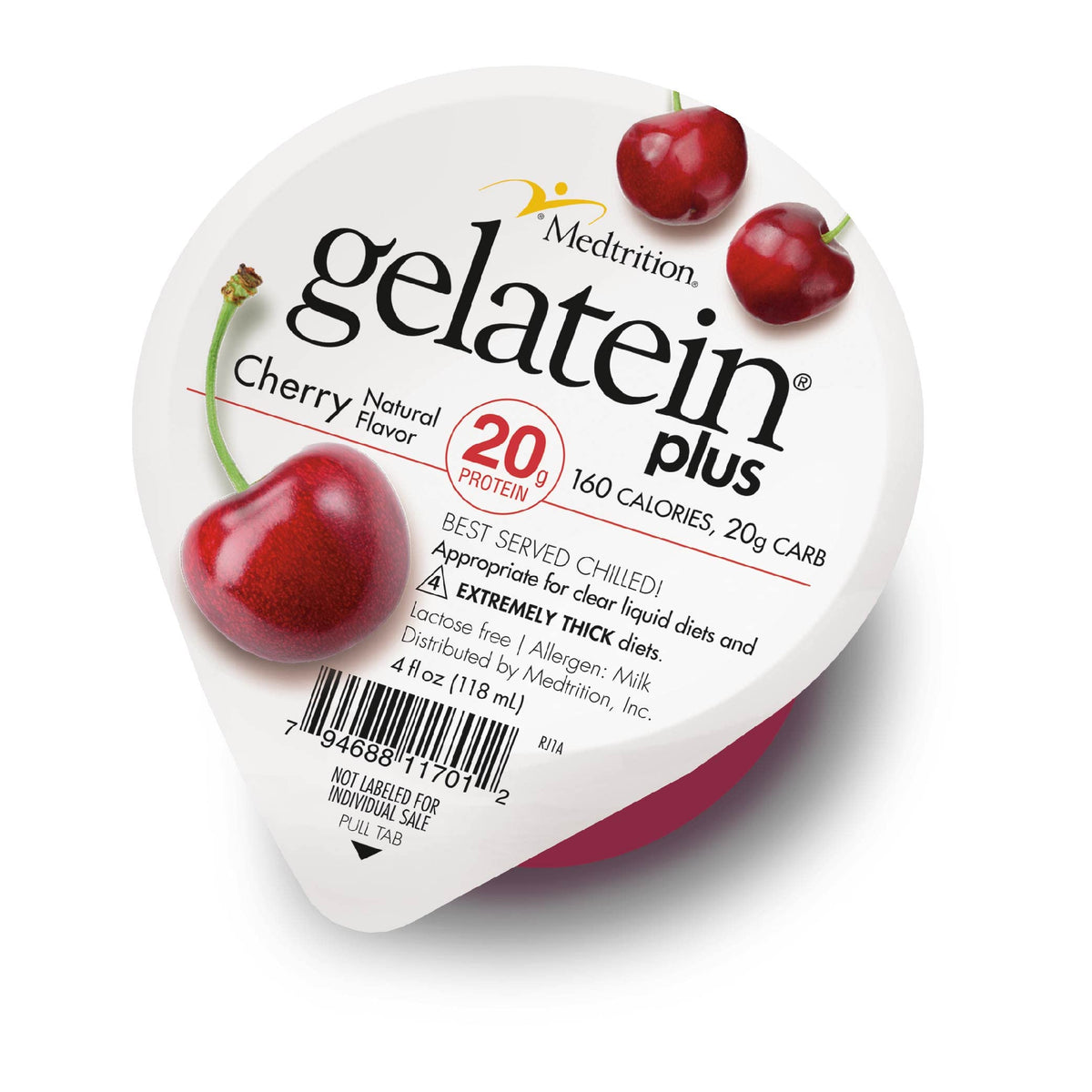 Medtrition Gelatein Plus Cherry bottle highlights 20 g protein per serving