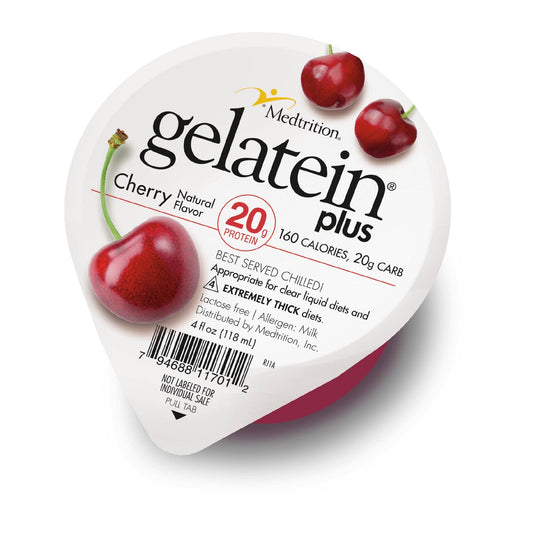 Medtrition Gelatein Plus Cherry bottle highlights 20 g protein per serving