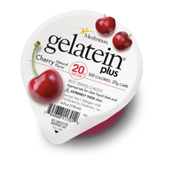 Medtrition Gelatein Plus Cherry bottle highlights 20 g protein per serving
