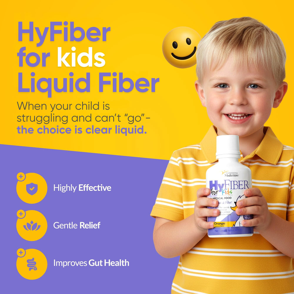 Medtrition HyFiber Kids liquid with a measuring dropper for precise half-ounce doses.