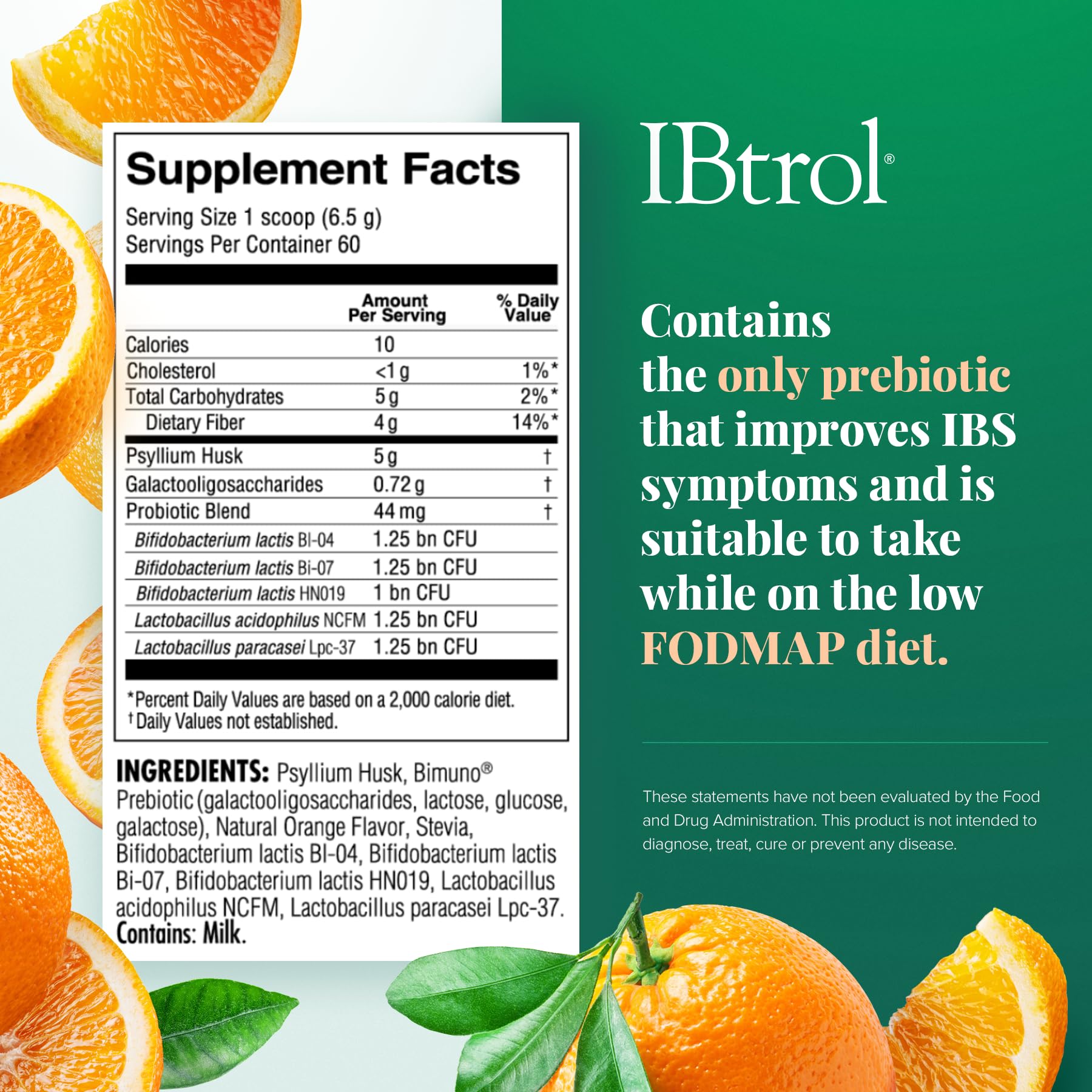 IBtrol natural orange flavor bottle highlight, a sugar-free option for IBS symptom management.