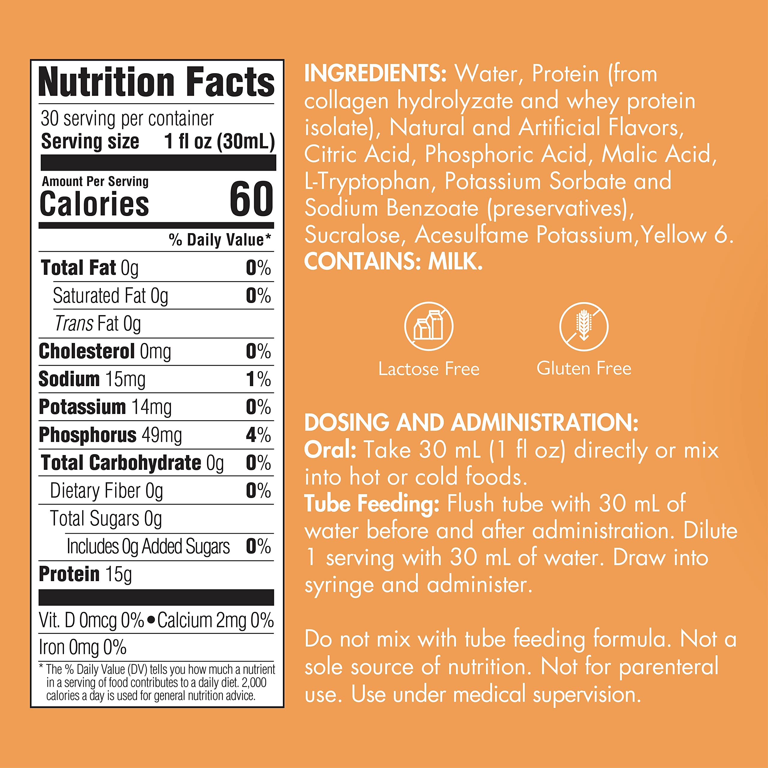 Medtrition NoCarb Orange Creme label highlights collagen and whey blend with complete amino acids