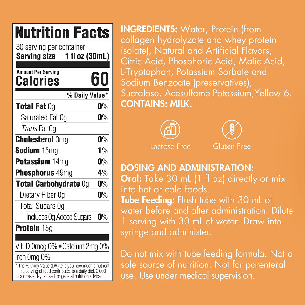 Medtrition NoCarb Orange Creme label highlights collagen and whey blend with complete amino acids