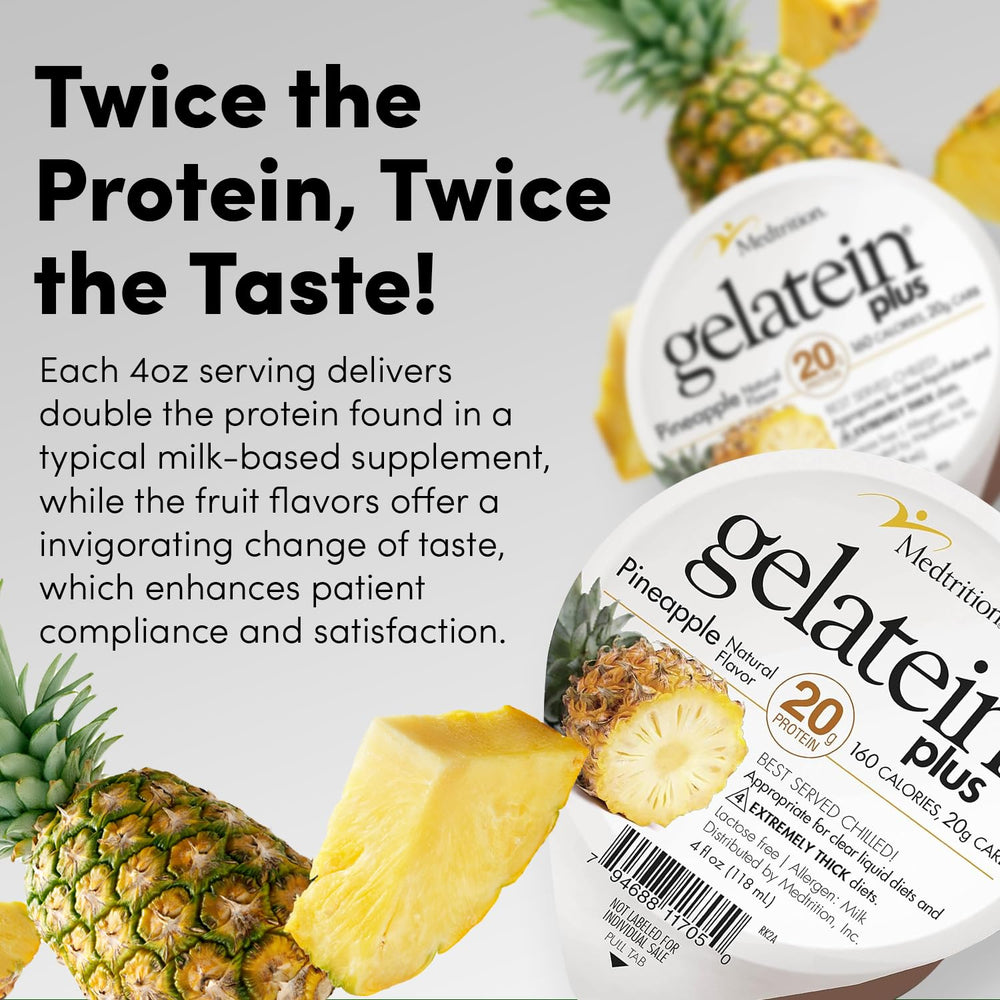 Medtrition ProSource Gelatein Plus Pineapple 12 pack display showcases convenient bulk option