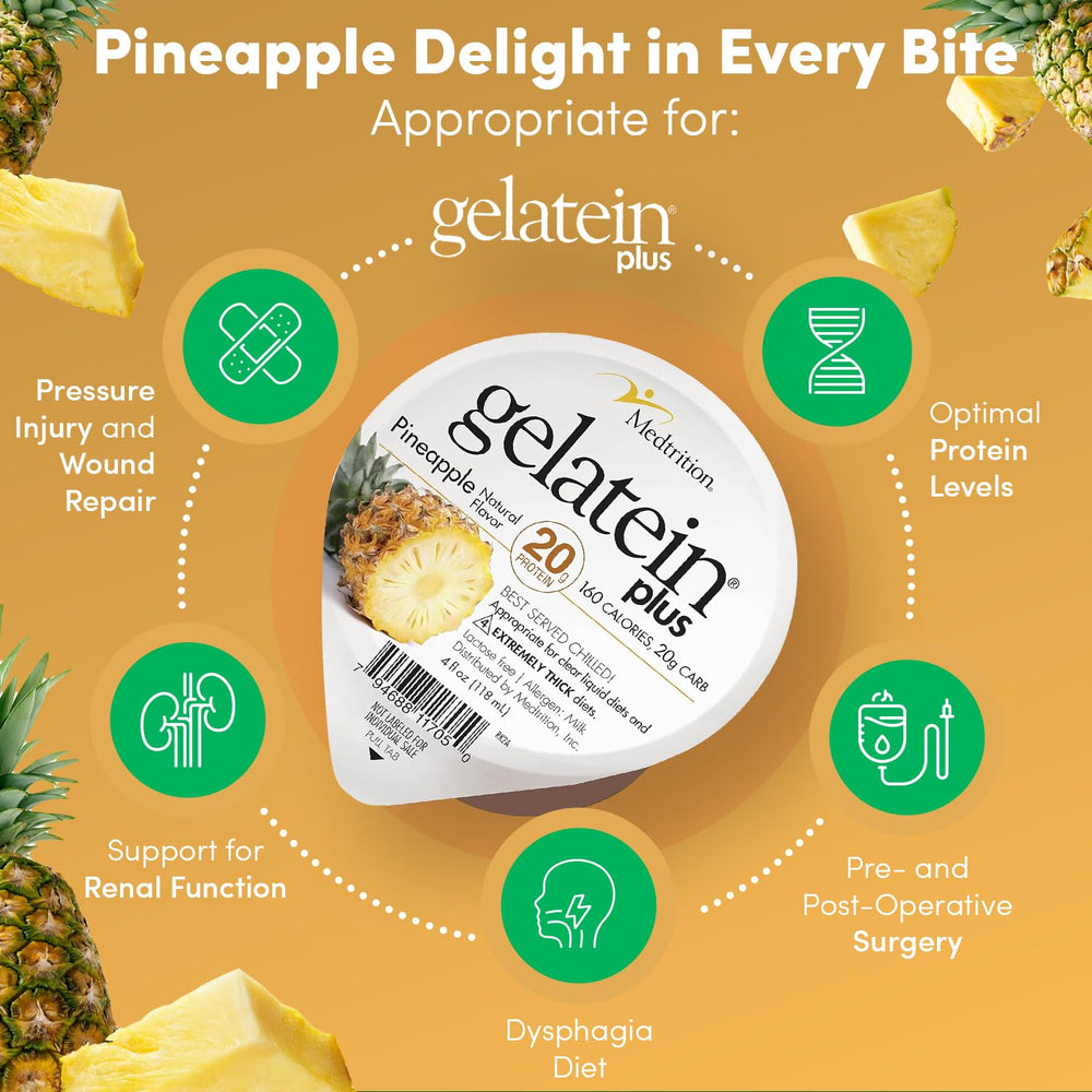 Medtrition ProSource Gelatein Plus Pineapple liquid consistency close up for clear liquid diets